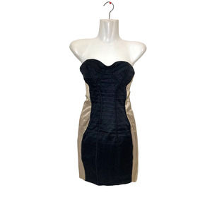 Women's Bebe Pleated Corset Bustier Bodycon Mini Dress Tan Black Size XXS